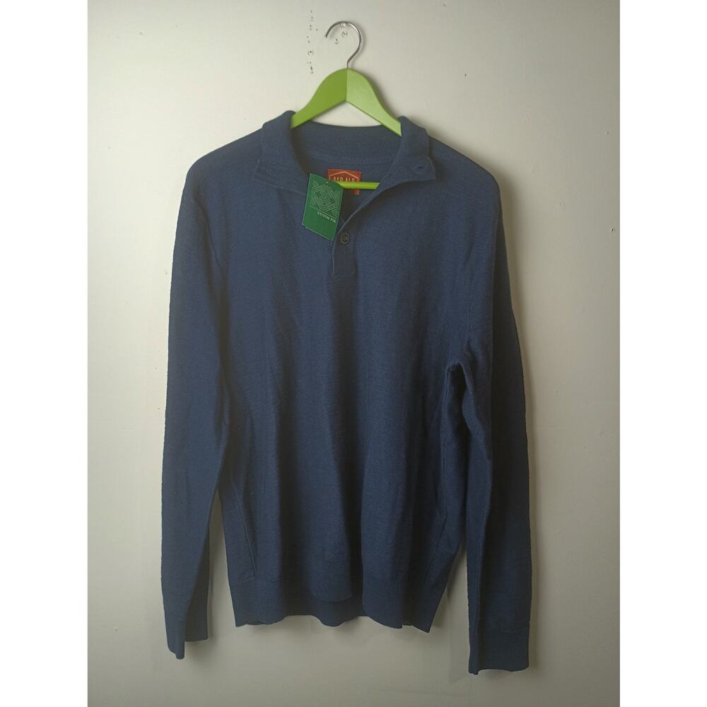 Red Ale NWT‎ 100% Cotton Blue Henley Sweater Men's Size Large Preppy